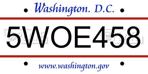 5WOE458 District Of Columbia License Plate