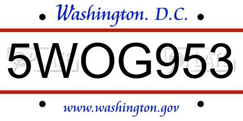 5WOG953 District Of Columbia License Plate
