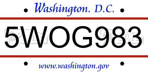 5WOG983 District Of Columbia License Plate