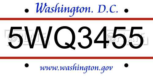 5WQ3455 District Of Columbia License Plate