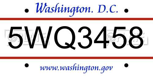 5WQ3458 District Of Columbia License Plate