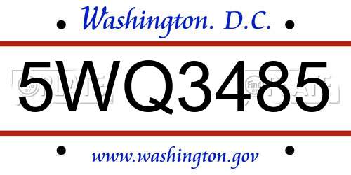 5WQ3485 District Of Columbia License Plate