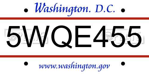 5WQE455 District Of Columbia License Plate