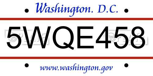 5WQE458 District Of Columbia License Plate
