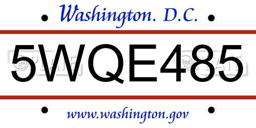 5WQE485 District Of Columbia License Plate