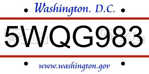 5WQG983 District Of Columbia License Plate