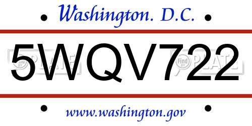 5WQV722 District Of Columbia License Plate