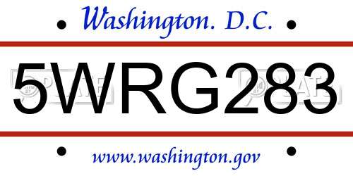 5WRG283 District Of Columbia License Plate