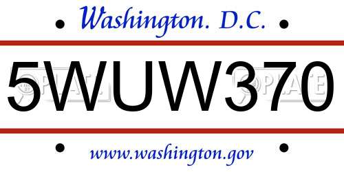 5WUW370 District Of Columbia License Plate