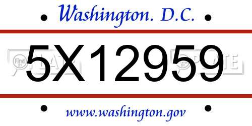 5X12959 District Of Columbia License Plate
