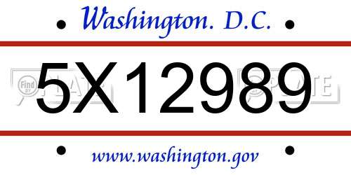 5X12989 District Of Columbia License Plate