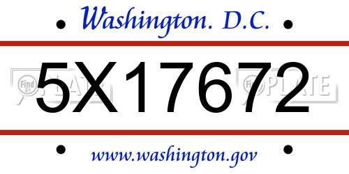 5X17672 District Of Columbia License Plate