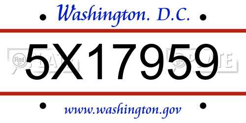 5X17959 District Of Columbia License Plate