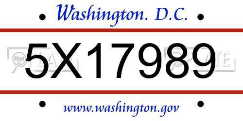 5X17989 District Of Columbia License Plate