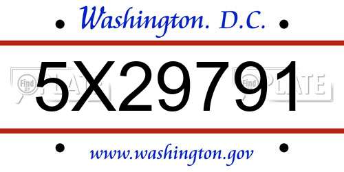 5X29791 District Of Columbia License Plate