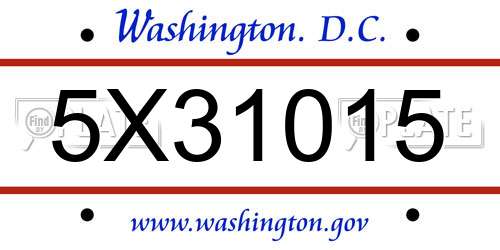 5X31015 District Of Columbia License Plate