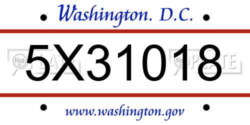 5X31018 District Of Columbia License Plate
