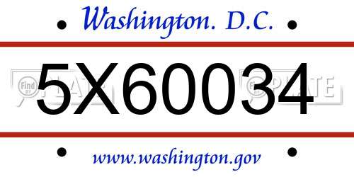 5X60034 District Of Columbia License Plate