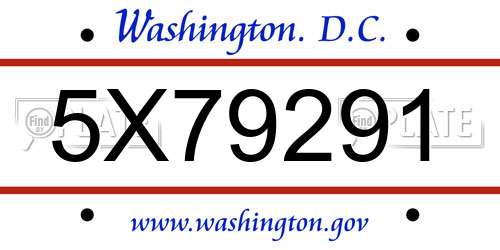 5X79291 District Of Columbia License Plate