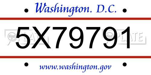 5X79791 District Of Columbia License Plate