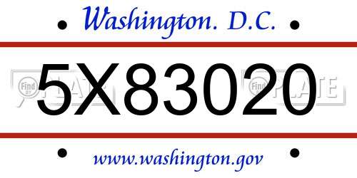 5X83020 District Of Columbia License Plate
