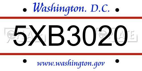 5XB3020 District Of Columbia License Plate