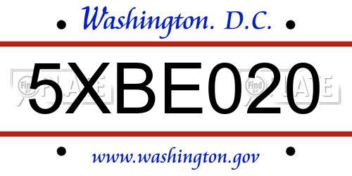5XBE020 District Of Columbia License Plate