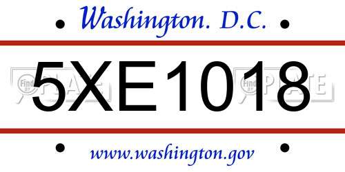 5XE1018 District Of Columbia License Plate