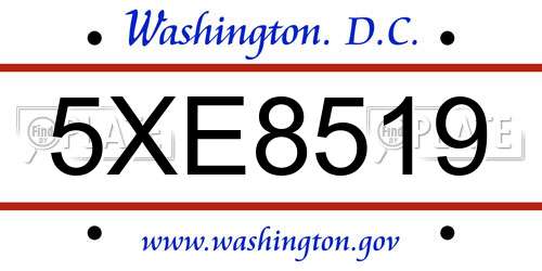 5XE8519 District Of Columbia License Plate
