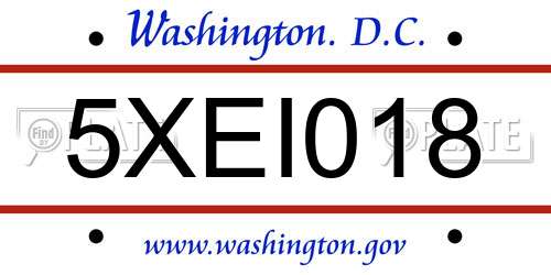 5XEI018 District Of Columbia License Plate