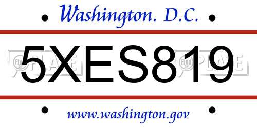 5XES819 District Of Columbia License Plate