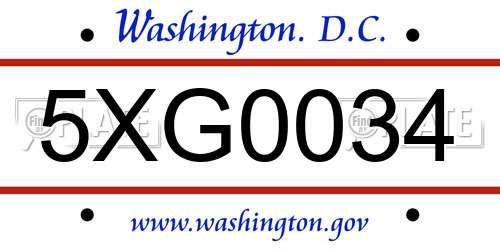 5XG0034 District Of Columbia License Plate