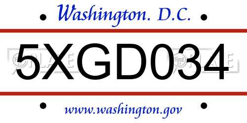 5XGD034 District Of Columbia License Plate