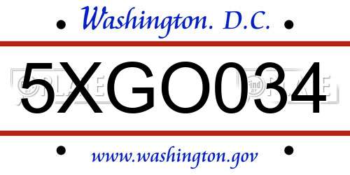 5XGO034 District Of Columbia License Plate