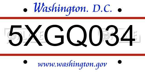 5XGQ034 District Of Columbia License Plate