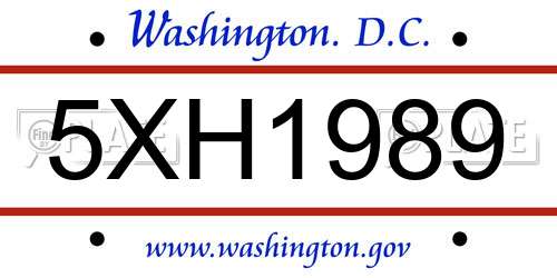 5XH1989 District Of Columbia License Plate