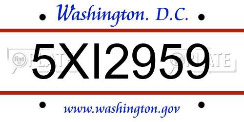 5XI2959 District Of Columbia License Plate