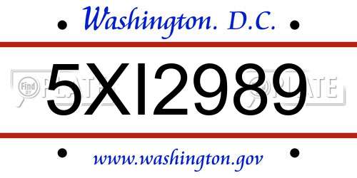 5XI2989 District Of Columbia License Plate