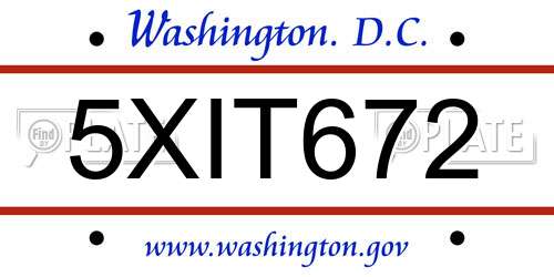 5XIT672 District Of Columbia License Plate