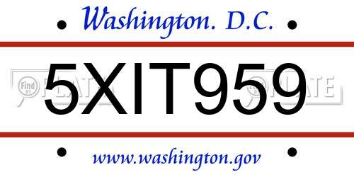 5XIT959 District Of Columbia License Plate