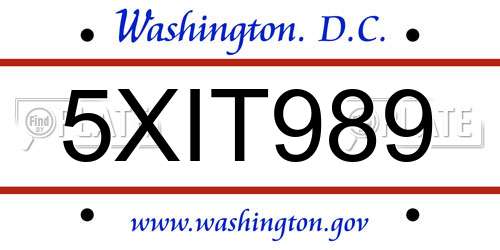 5XIT989 District Of Columbia License Plate