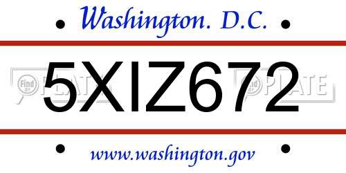 5XIZ672 District Of Columbia License Plate