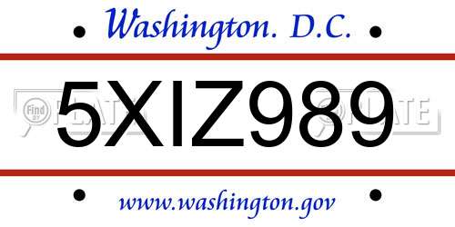 5XIZ989 District Of Columbia License Plate