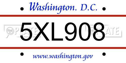5XL908 District Of Columbia License Plate