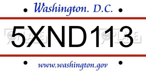 5XND113 District Of Columbia License Plate