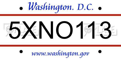 5XNO113 District Of Columbia License Plate