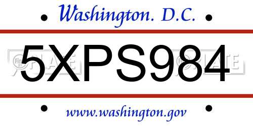 5XPS984 District Of Columbia License Plate