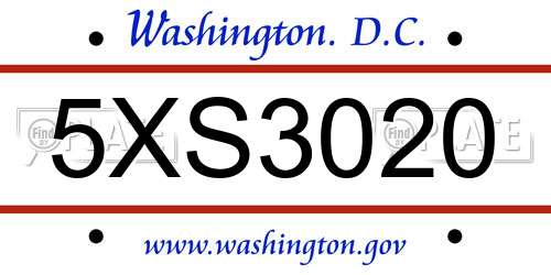 5XS3020 District Of Columbia License Plate