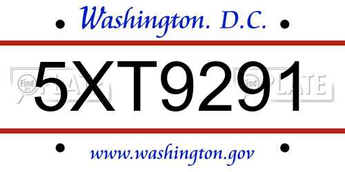 5XT9291 District Of Columbia License Plate