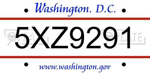 5XZ9291 District Of Columbia License Plate